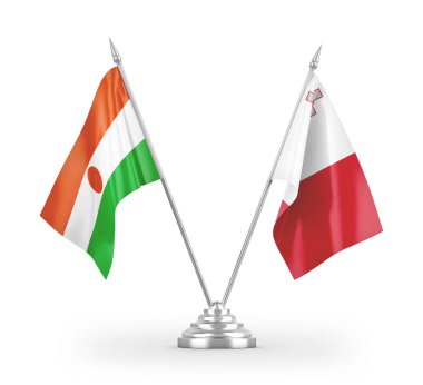 Beyaz arkaplan üzerinde izole edilmiş Malta ve Nijer masa bayrakları