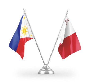 Malta ve Filipinler masa bayrakları beyaz arkaplandaki 3D görüntüleme