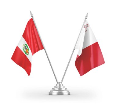 Beyaz arkaplan üzerinde izole edilmiş Malta ve Peru tablo bayrakları