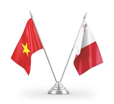 Beyaz arkaplandaki Malta ve Vietnam bayrakları 3 boyutlu görüntüleme