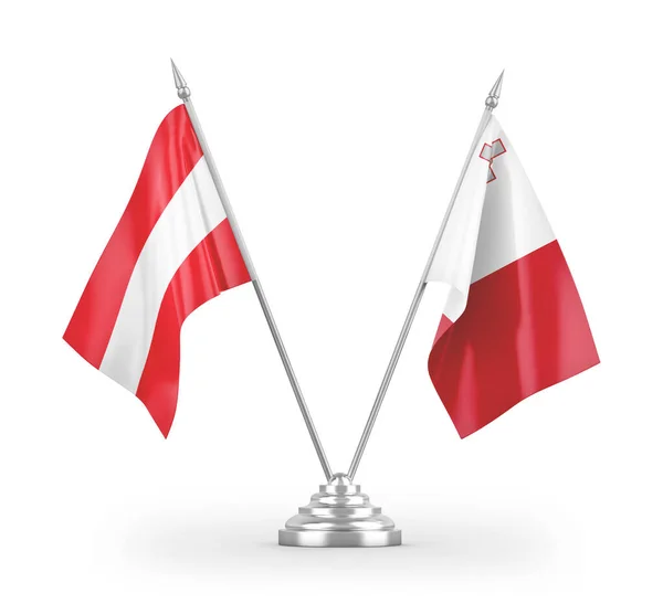 Malta Austria Tabeli Flagi Izolowane Białym Tle Renderowania — Zdjęcie stockowe
