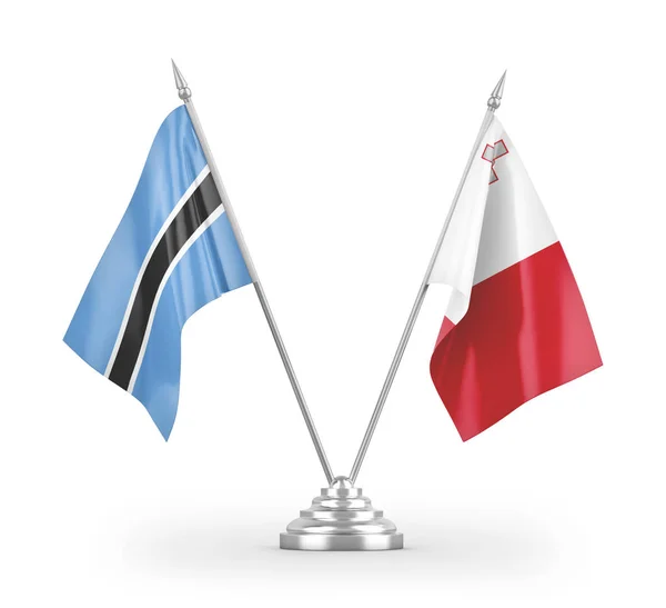 Bandeiras Mesa Malta Botswana Isoladas Fundo Branco Renderização — Fotografia de Stock