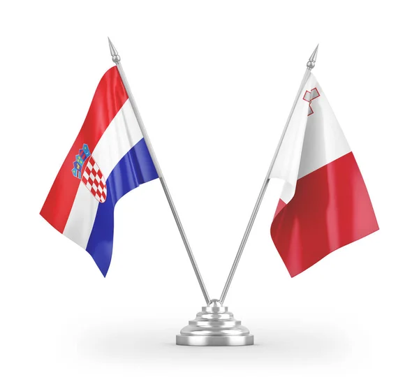 Drapeaux Table Malte Croatie Isolés Sur Fond Blanc Rendu — Photo