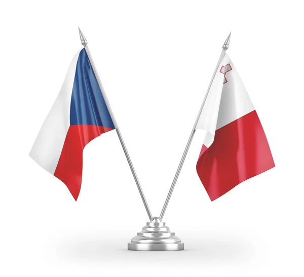 Drapeaux Table Malte République Tchèque Isolés Sur Fond Blanc Rendu — Photo