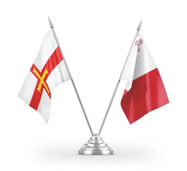 Malta Guernsey Tabeli Flagi Izolowane Białym Tle Renderowania — Zdjęcie stockowe
