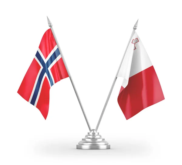 马耳他和挪威的桌旗在白色背景3D渲染中隔离 — 图库照片