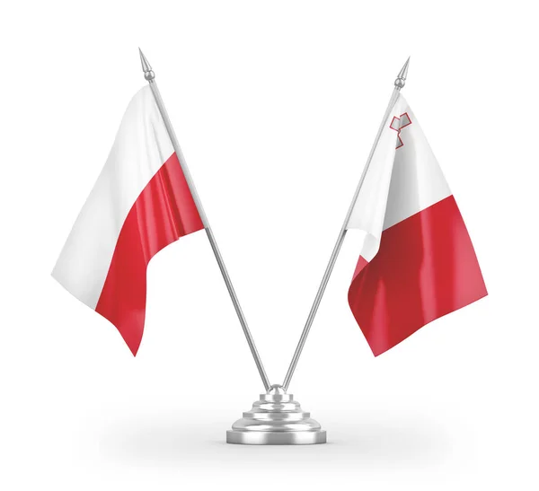 Malta Polska Tabeli Flagi Izolowane Białym Tle Renderowania — Zdjęcie stockowe