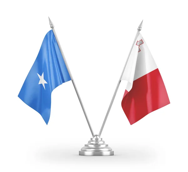 Malta Somalië Tafelvlaggen Geïsoleerd Witte Achtergrond Rendering — Stockfoto