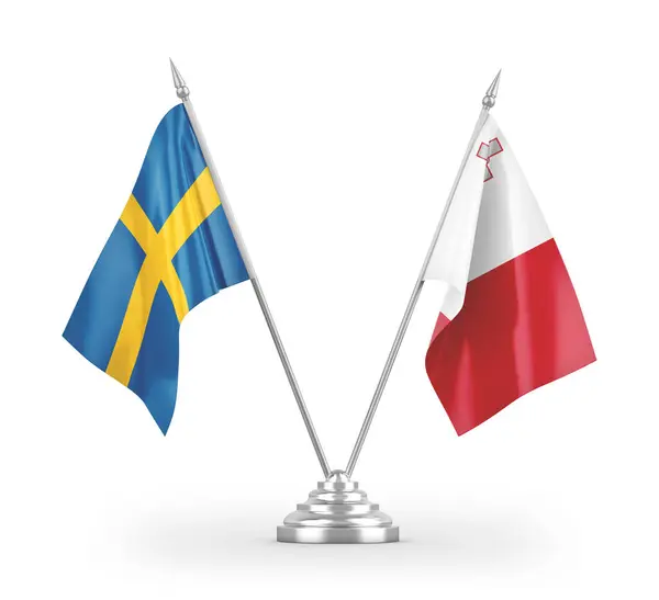 Мальта Швеція Настільні Прапори Ізольовані Білому Тлі Рендеринг — стокове фото