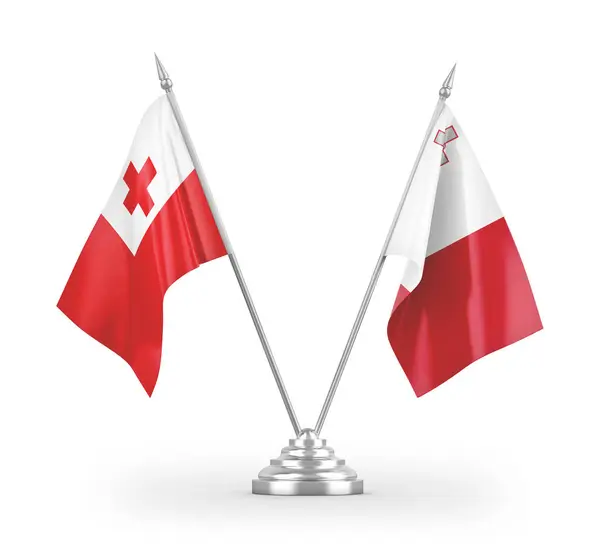 Malta Tonga Tafelvlaggen Geïsoleerd Witte Achtergrond Rendering — Stockfoto