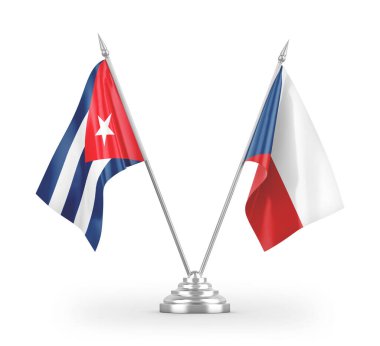 Beyaz arkaplan 3d görüntüleme üzerinde izole Çek ve Küba masa bayrakları