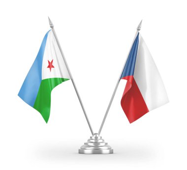 Beyaz arkaplan üzerinde izole edilmiş Çek ve Cibuti masa bayrakları 3d