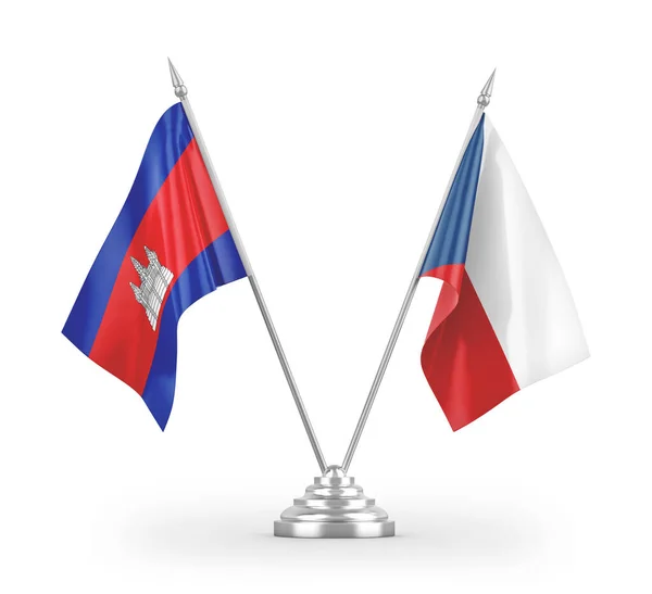 Flagi Czech Kambodży Tabeli Izolowane Białym Tle Renderowania — Zdjęcie stockowe