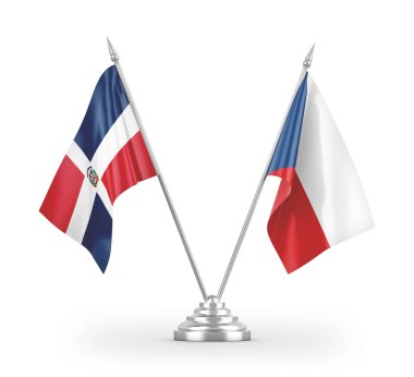 Çek ve Dominik Cumhuriyeti masa bayrakları beyaz arkaplandaki 3D görüntülere izole edildi