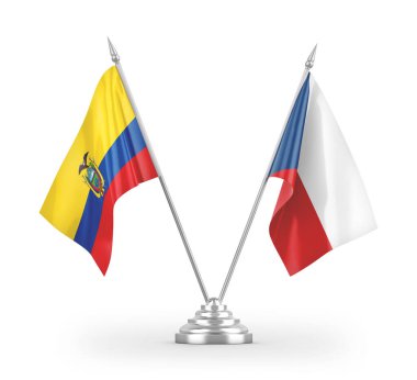 Çek ve Ekvador masa bayrakları beyaz arkaplan 3d görüntüleme üzerinde izole