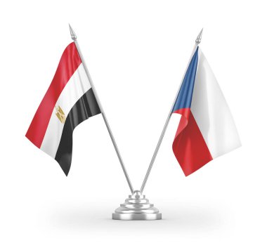 Çek ve Mısır masa bayrakları beyaz arkaplanda izole edilmiş 3D görüntüleme