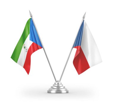 Beyaz arkaplanda izole edilmiş Çek ve Ekvator Gine masa bayrakları 3d