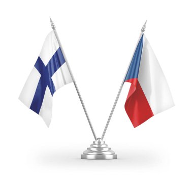 Çek ve Finlandiya bayrakları beyaz arkaplan 3d görüntüleme üzerinde izole edilmiş