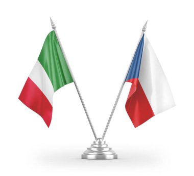 Çek ve İtalya masa bayrakları beyaz arkaplan 3D görüntüleme üzerinde izole edildi