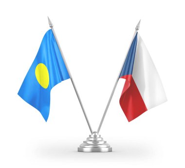 Beyaz arkaplan üzerinde izole edilmiş Çek ve Palau masa bayrakları 3d