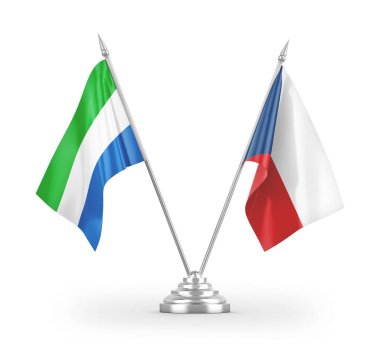 Çek ve Sierra Leone masa bayrakları beyaz arkaplanda izole edilmiş 3D görüntüleme