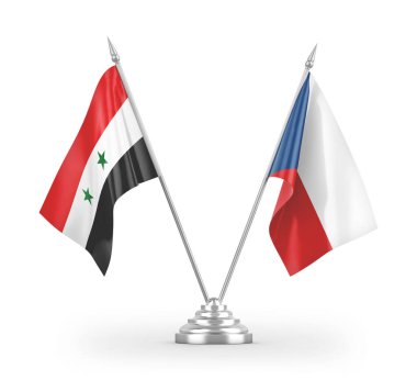 Çek ve Suriye masa bayrakları beyaz arkaplan 3D görüntüleme üzerinde izole edildi