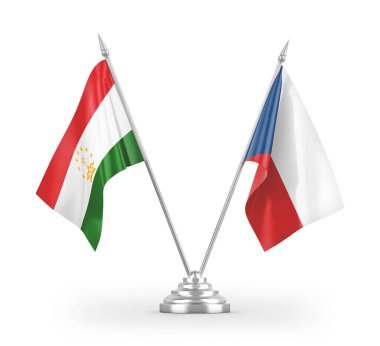 Beyaz arkaplan üzerinde izole edilmiş Çek ve Tacikistan masa bayrakları