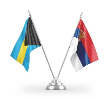 Sırbistan ve Bahamalar 'ın bayrakları beyaz arkaplandaki 3D görüntülere izole edildi