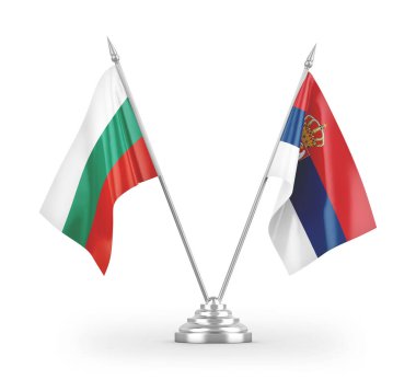 Sırbistan ve Bulgaristan 'ın bayrakları beyaz arkaplandaki 3D görüntülere izole edilmiş