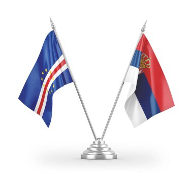 Sırbistan ve Cabo Burnu masa bayrakları beyaz zemin üzerinde izole edilmiş 3D görüntüleme