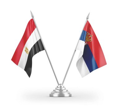 Sırbistan ve Mısır bayrakları beyaz arkaplanda izole edilmiş 3D görüntüleme