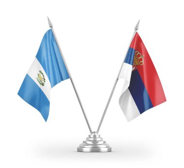Sırbistan ve Guatemala masa bayrakları beyaz arka planda izole edilmiş 3D görüntüleme