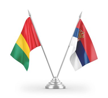 Sırbistan ve Gine masa bayrakları beyaz arkaplandaki 3D görüntülere izole edildi