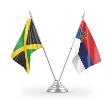 Sırbistan ve Jamaika bayrakları beyaz arkaplandaki 3D görüntülere izole edilmiş