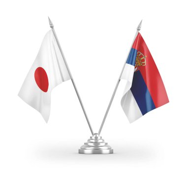 Sırbistan ve Japonya 'nın bayrakları beyaz arka planda izole edilmiş 3D görüntüleme