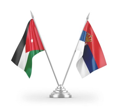 Sırbistan ve Ürdün bayrakları beyaz arka planda izole edilmiş 3D görüntüleme