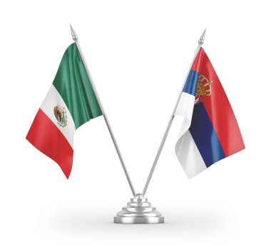 Sırbistan ve Meksika bayrakları beyaz arka planda izole edilmiş 3D görüntüleme