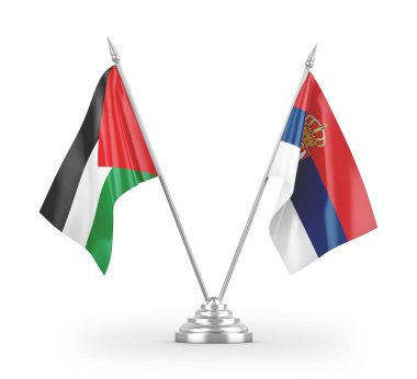 Sırbistan ve Filistin masa bayrakları beyaz arka planda izole edildi