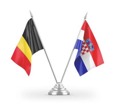 Hırvatistan ve Belçika 'nın bayrakları beyaz arkaplandaki 3D görüntülemede izole edildi