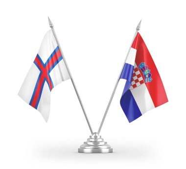 Hırvatistan ve Faroe Adaları masa bayrakları beyaz zemin üzerinde izole edilmiş 3D görüntüleme