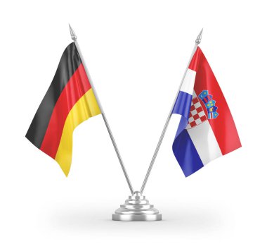 Hırvatistan ve Almanya 'nın bayrakları beyaz zemin üzerinde izole edilmiş 3D görüntüleme