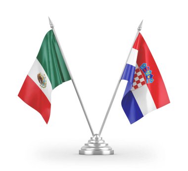 Hırvatistan ve Meksika bayrakları beyaz arka planda izole edilmiş 3D görüntüleme