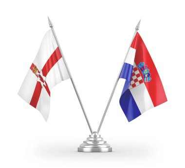 Hırvatistan ve Kuzey İrlanda bayrakları beyaz zemin üzerinde izole edilmiş 3D görüntüleme