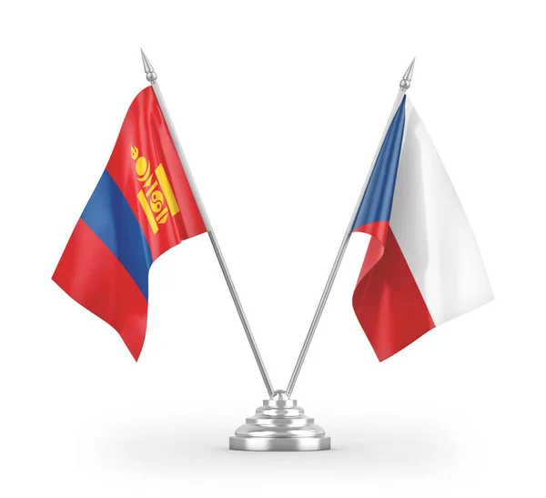 Banderas Mesa Checas Mongolas Aisladas Sobre Fondo Blanco — Foto de Stock