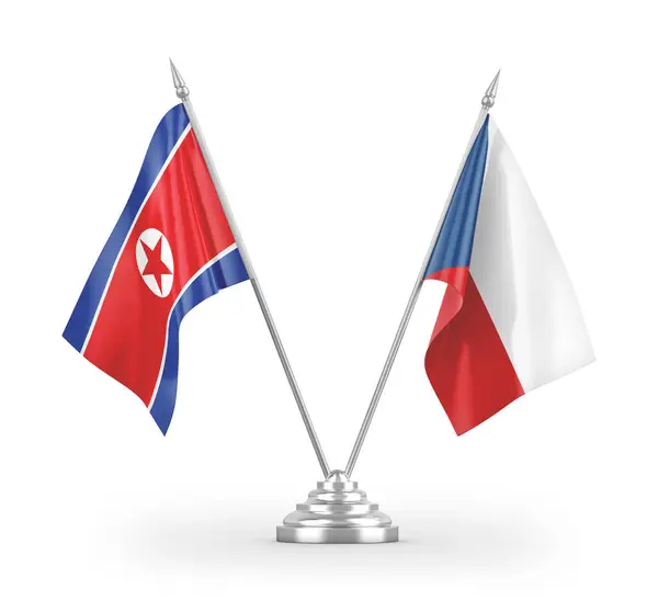 České Severní Korea Tabulky Vlajky Izolované Bílém Pozadí Vykreslování — Stock fotografie