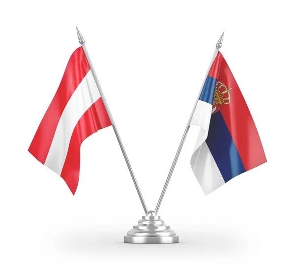 Drapeaux Table Serbie Autriche Isolés Sur Fond Blanc Rendu — Photo