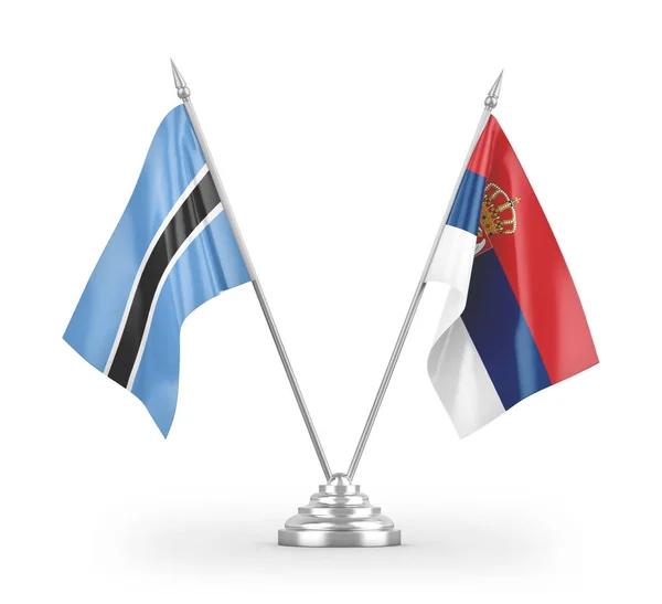 Banderas Mesa Serbia Botswana Aisladas Sobre Fondo Blanco Renderizado — Foto de Stock