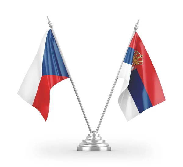 Drapeaux Table Serbie République Tchèque Isolés Sur Fond Blanc Rendu — Photo