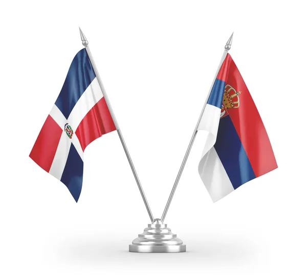 Bandiere Tavolo Serbia Repubblica Dominicana Isolate Sfondo Bianco Rendering — Foto Stock