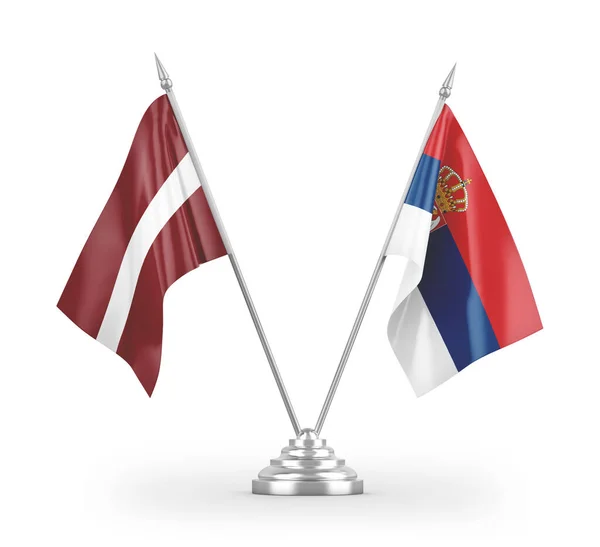 Serbia Latvia Table Flags Isolated White Background Rendering — Stock Photo, Image